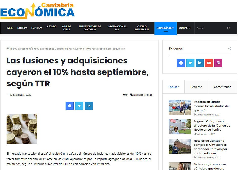 Las fusiones y adquisiciones cayeron el 10% hasta septiembre, segn TTR